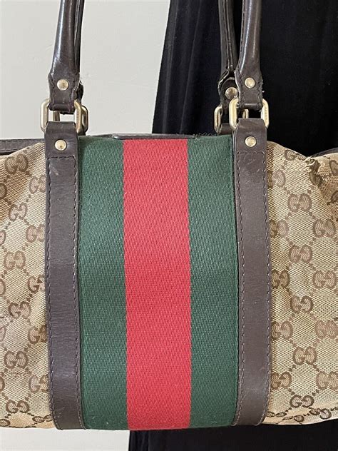 gucci striped boston bag|Gucci Boston bag used.